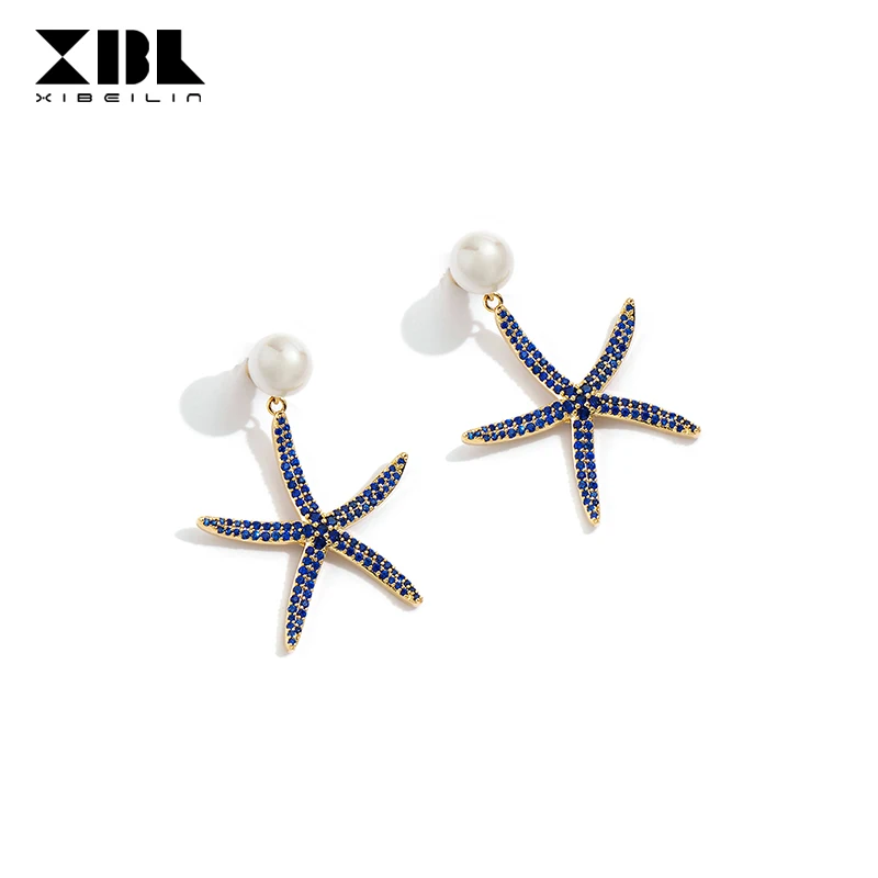 

2019 New Simple Imitation Pearl Starfish Girl Earrings Temperament Japanese and Korean Personality Wild Tide Pendant Accessories