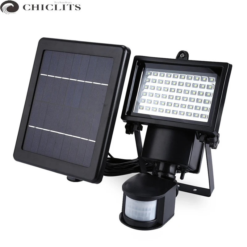 baru taman tenaga surya lampu dengan sensor gerak lampu 60 led panel tenaga surya solar panel lampu led tahan air outdoor solar lampu sorot lampu