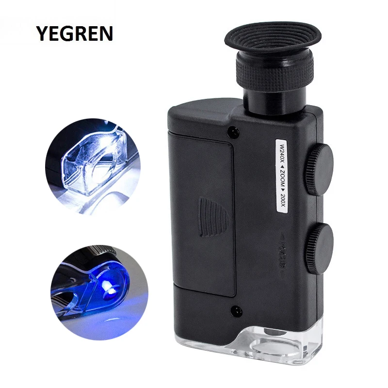 200-240X Optical Zoom Microscope LED High Definition Wide Angle Microscope with LED Light UV Lamp Jewelry Magnifier