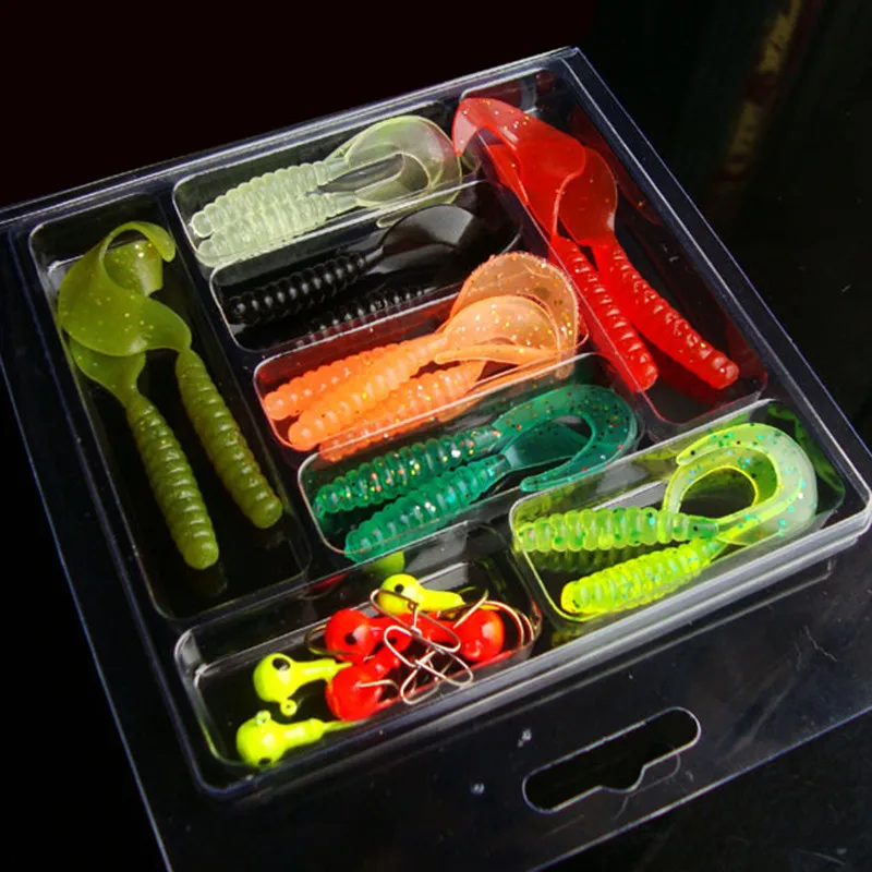 25Pcs Soft Worm Lure Lure Set Head Jig Lure Bait Maggots Soft Plastic