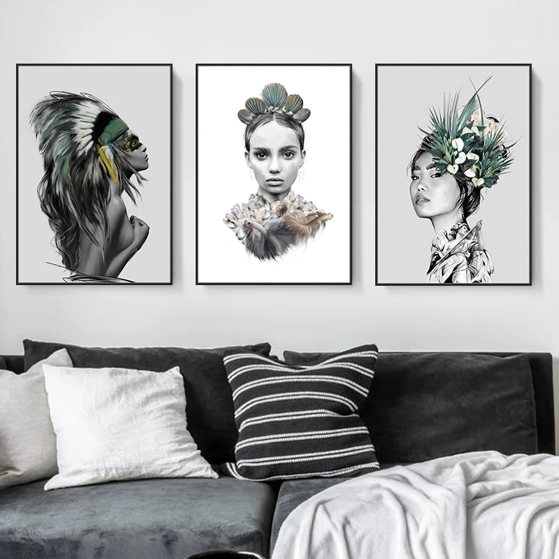 

Modern minimalist sexy girl feather characters abstract posters and prints wall art canvas painting For living room Unframed