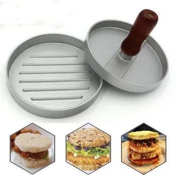 

Creative Wooden Handle Aluminum Alloy Hamburger Makers DIY Patty Maker Mold Round Hamburger Meat Beef Grill Burger Press
