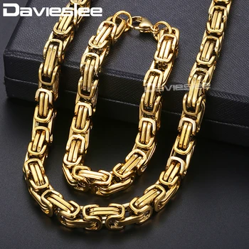 

Mens Jewelry Sets Byzantine Box Stainless Steel Necklace Bracelet Gold Jewelry Set for Men Chain Necklace Bracelet 8mm LKS55