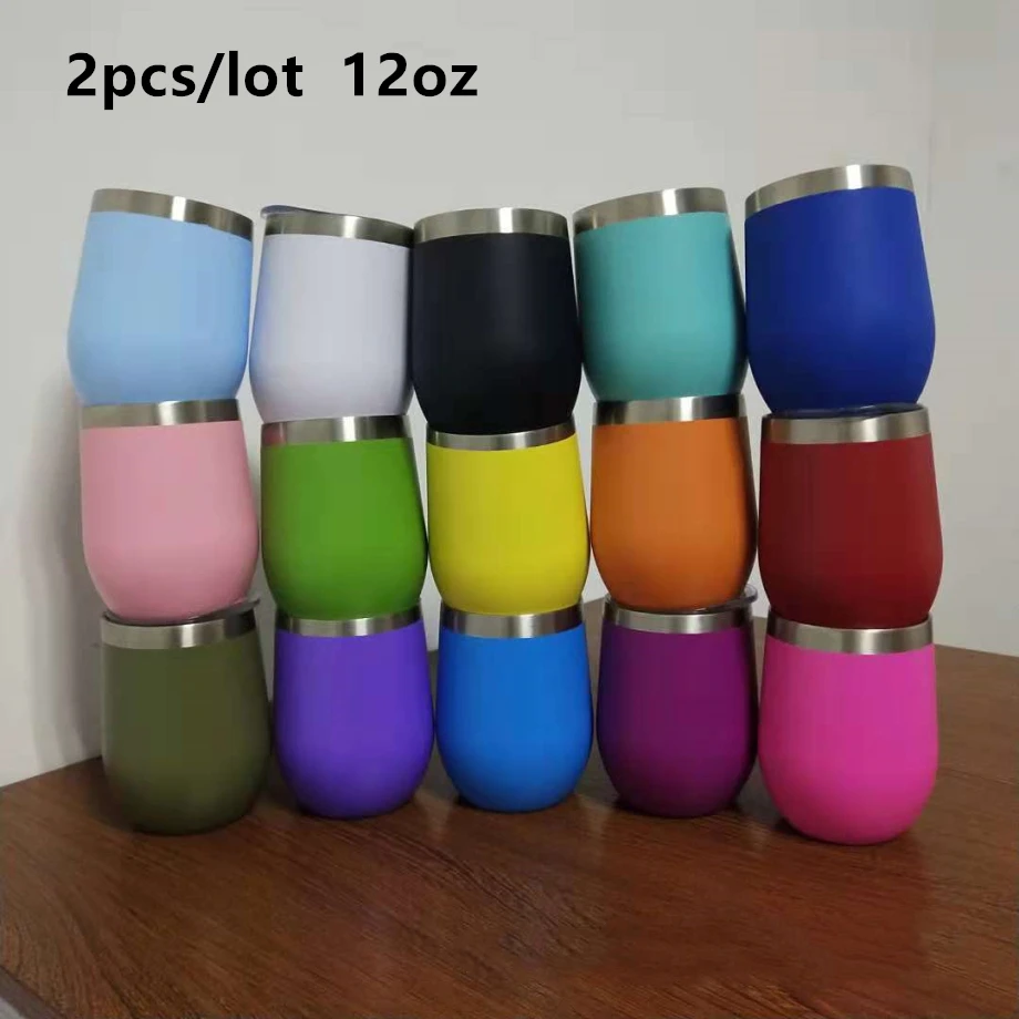 

2pcs/lot Egg shaped cup swig wine tumbler 12oz 18/8 water coffee thermos mug stainless steel insulated vacuum powder coating