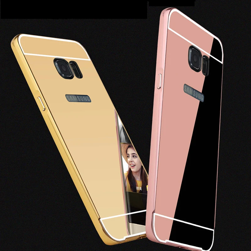 

Ultra Slim Mirror Acrylic Back Cover Case For Samsung Galaxy S6 Edge Anti-knock Protection Case Plating Aluminum Metal Frame