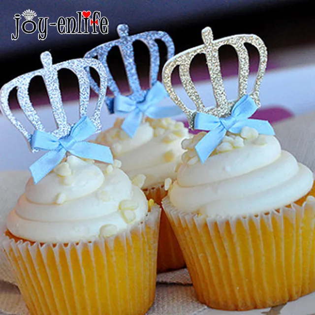 joy enlife 10pcs shiny royal crown cupcake cake toppers 1st birthday