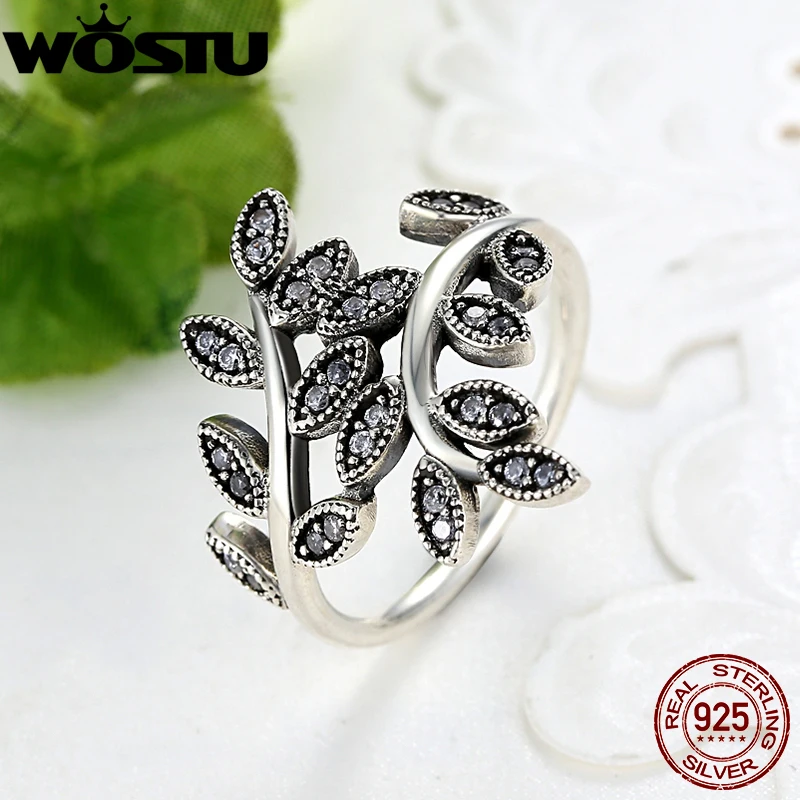 Silver Leaf Rings With Crystal Compatible With European Original Engagement Ring Jewelry Present