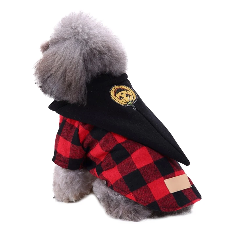 

Pet Dog Halloween Coat Cosplay Set For Small And Medium Dogs Funny Pumpkin Hat Plaids Jacket Clothes