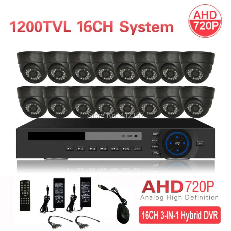 CCTV Indoor 16CH AHD 720P 1200TVL Security Camera System HDMI 3-IN-1 Hybrid 3G WIFI DVR HVR NVR Home Video Surveillance Kit