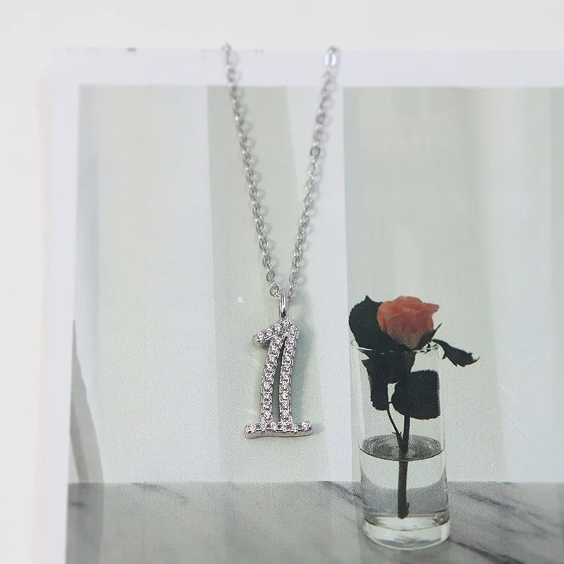 Silvology серебро 925 пробы 0-9 Полный циркон счастливый на цепочке с цифрами креативный Роскошный кулон ожерелье для женщин ювелирные изделия - Цвет камня: 1 Necklace