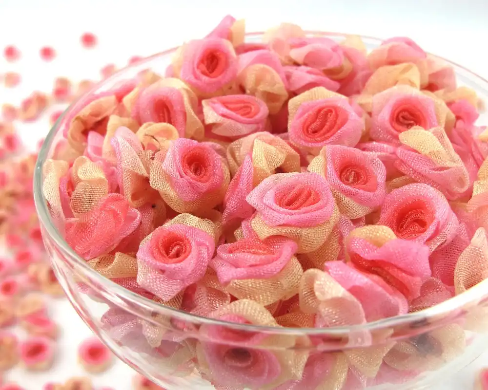 200 Stü Mini Satinband Rose Blumen Blatt Nähen Verschönerung Handwerk