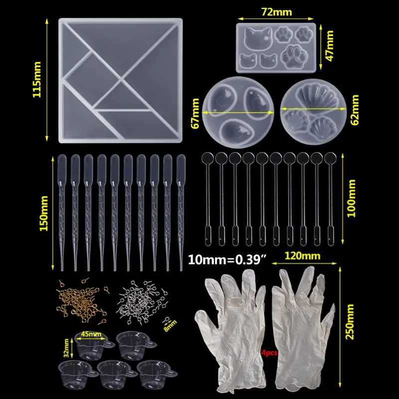 1 набор, набор из эпоксидной смолы, 3D Силиконовая форма, геометрические ювелирные изделия, ожерелье, кулон, инструменты, перчатки, капельница, мерная чашка, литье, инструмент ручной работы