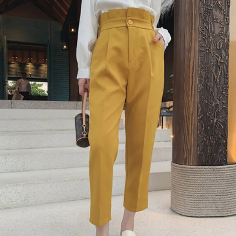

L-4XL Plus Size Women's Pants Straight High Waist Pants Solid Color Ankle-length Trousers Women New Formal Office Ladies Pants
