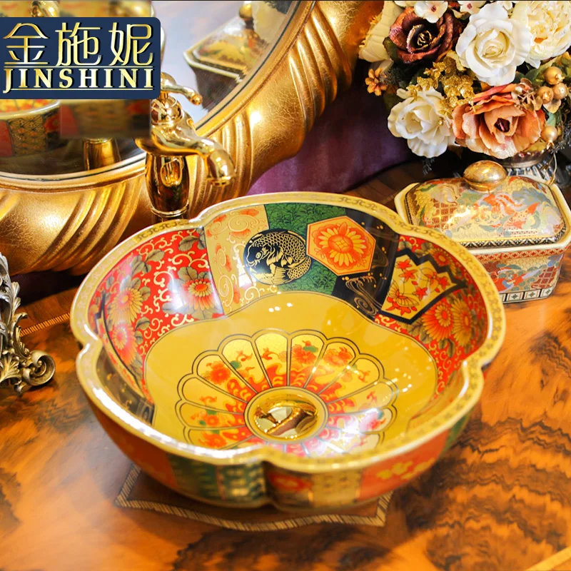 

Gold counter basin circle bowls jingdezhen ceramic bathroom washbasin art basin wash basin