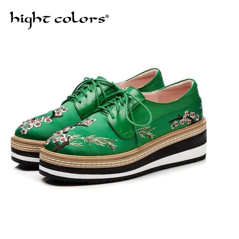 

2018 Spring Shoes Woman Casual Fashion Thick-Soled Platform Shoes For Women Embroidered Bohemian Square Toe Student Shoes