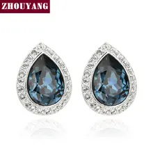 ZYE493 Роскошные серьги-гвоздики в виде принцессы, темно-синие, серебристые, ювелирные изделия с настоящими Австрийскими кристаллами