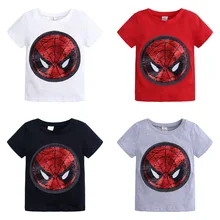 Changing Color Spiderman Captain America Switchable Sequins Boys T-shirts Kid Fashion T Shirt Children Tops Clothes Summer 1-8Y hot football soccer magic switchable sequins boys t shirts kid fashion t shirt children tops clothes