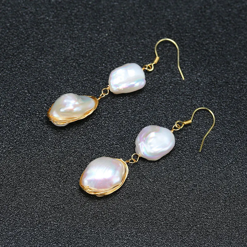 

2019 Sale Fashion Designer Earrings Handmade Jewelry 12-13mm Baroque Freshwater Pearl Earrings Best Gift For Women