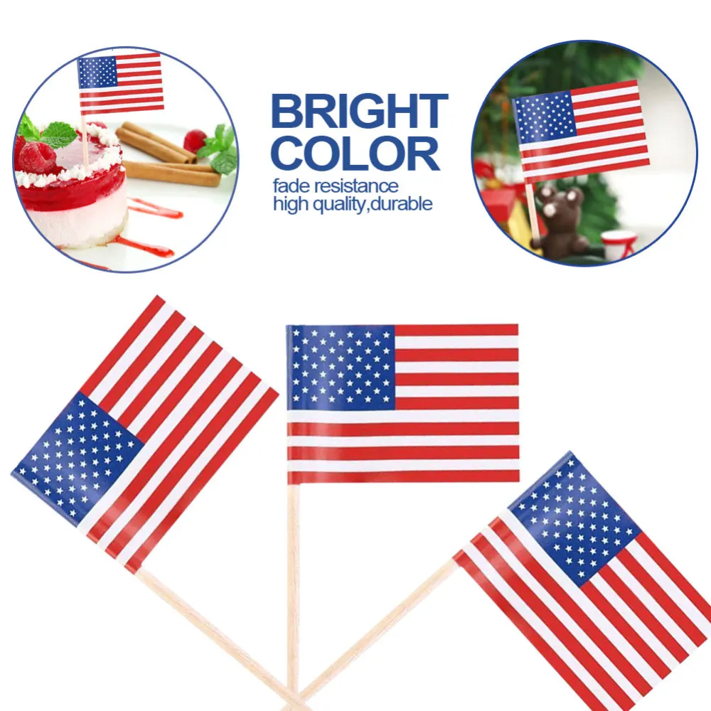 

200 Pcs Paper Food Cupcake Toppers Mini 65mm US Flag Picks Toothpicks Party Decor Party Festival Christmas Decoration