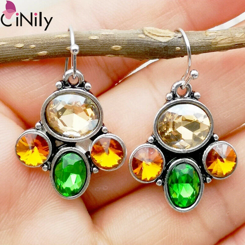

CiNily Vintage Multicolor Silver Earrings For Women Wedding Party Jewelry Dangle Earrings Gift FH8938