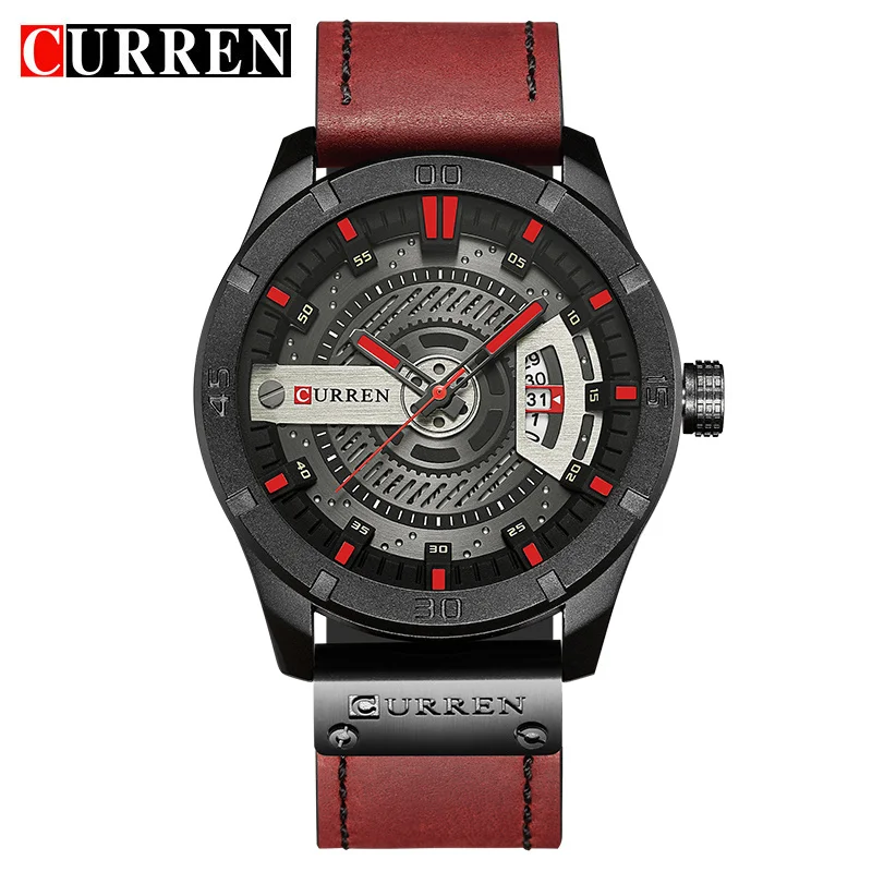black red Роскошные Брендовые мужские военные спортивные часы CURREN, Мужские кварцевые часы с датой, мужские повседневные кожаные Наручные часы Relogio Masculino - Цвет: black red