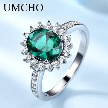 

UMCHO Classic Created Oval Nano Emerald Birthstone Rings Real Sterling Silver 925 Jewelry For Women Birthday Gifts Fine Jewelry