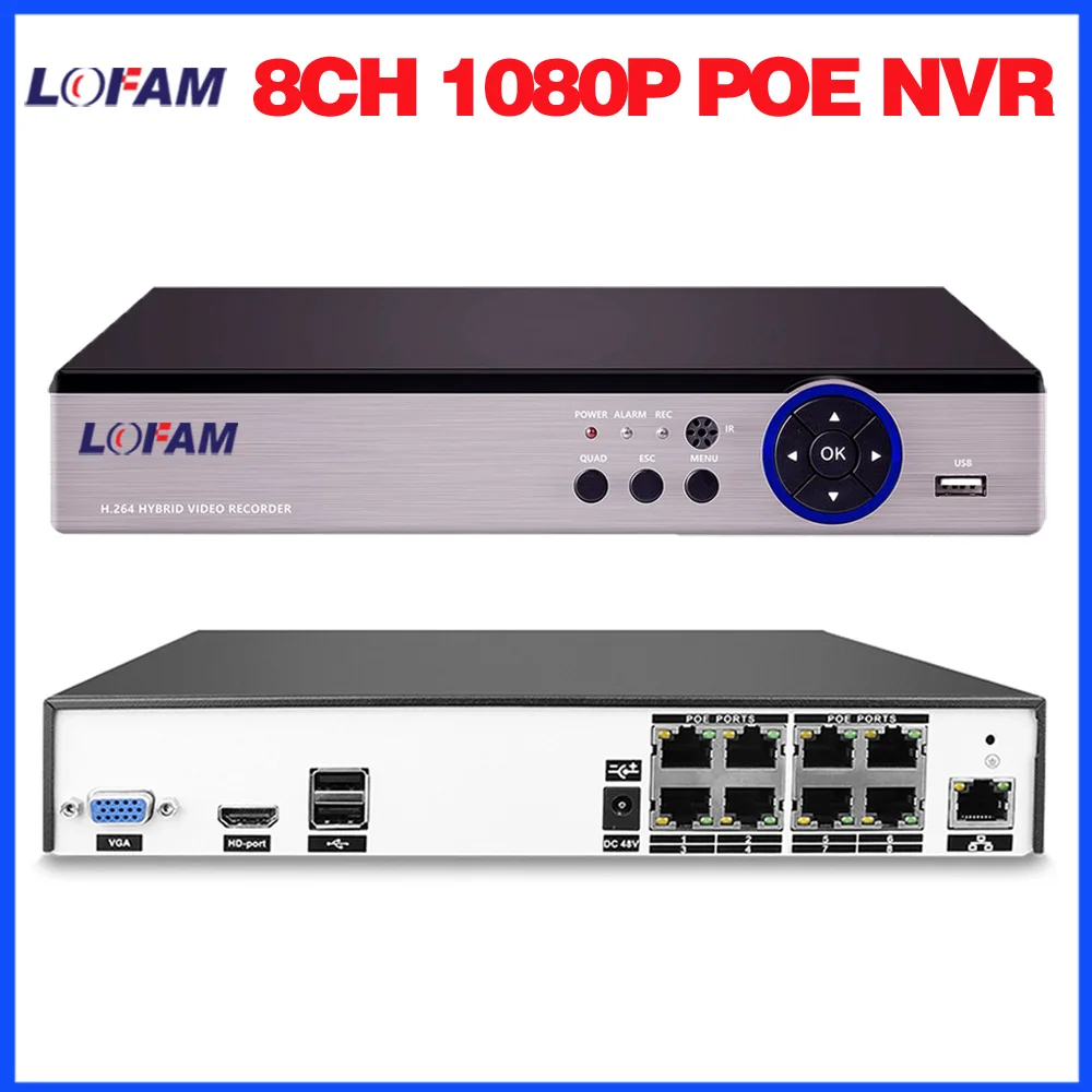 

LOFAM CCTV 8CH POE NVR 1080P 25fps Recording Surveillance Network Video Recorder 48V 2MP Security NVR 8channel for POE IP Camera