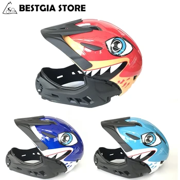 

3 in 1 Fullface Kids Cycling Helmet Children Bike Helmets Shark Bicycle Helmet with Visor Detachable Casco Cclismo BMX Scooter