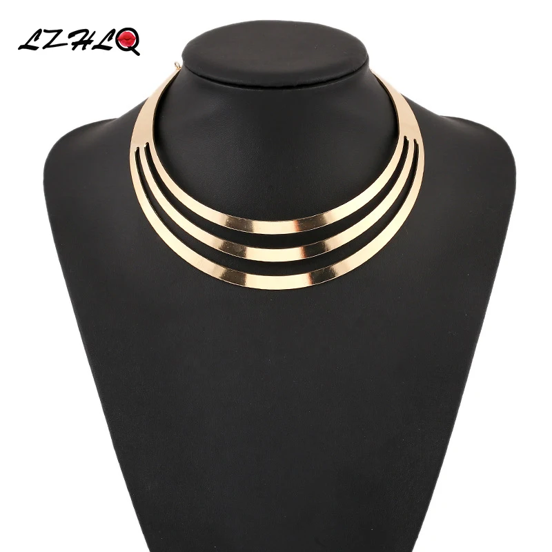 

Women Punk Metal Torques Trendy Simple Smooth Choker Necklaces Silver Plated Hollow Collar Necklace Clavicle Jewelry Statement