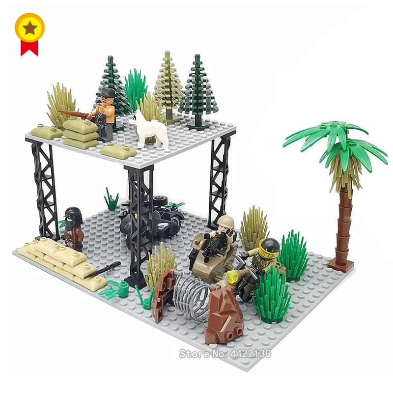 

Building Blocks ruins Defensive battle legoinglys military Figures mini motorcycle WW2 Scenes puppy gun Diy Special police