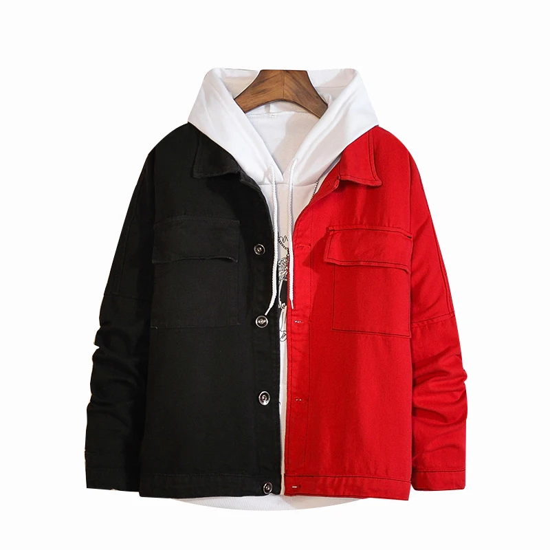 

Fashion 2019 Casual Denim Jacket for Men Spliced Jeans Jacket Homme Letters Streetwear Denim Men's Coat