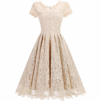 

Dressv champagne cocktail dress cheap scoop neck short sleeves graduation party dress lace fashion cocktail dresses