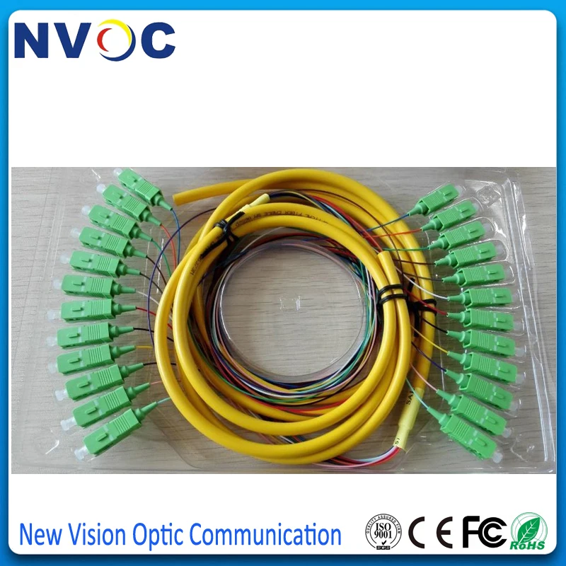 2 шт./лот, 12 ядер 1,5 м SM 9/125um SC/APC Волоконно-оптическая косичка, одномодовый 12 цветных SC APC Волоконно-оптическая косичка/соединительный кабель
