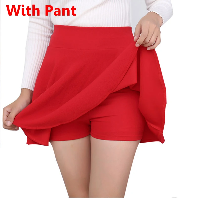 Женская плотная мини-юбка с шортами трапециевидная короткая юбка с высокой талией Летняя Повседневная модная школьная юбка в консервативном стиле для девочек - Цвет: red with pant