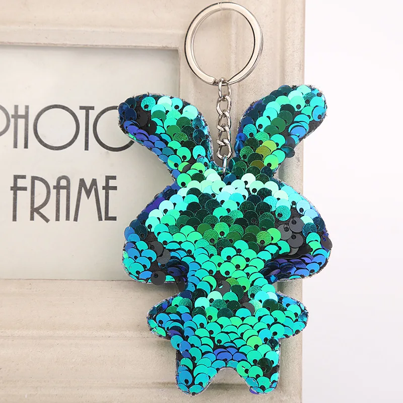

Cute Chaveiro Rabbit Keychain Glitter Pompom Sequins Key Chain Gifts for Women Decorative Car Bag Accessories Key Ring Nice Gift