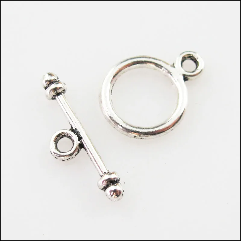 

25Sets Tibetan Silver Tone Smooth Circle Bracelet Toggle Clasps Connectors