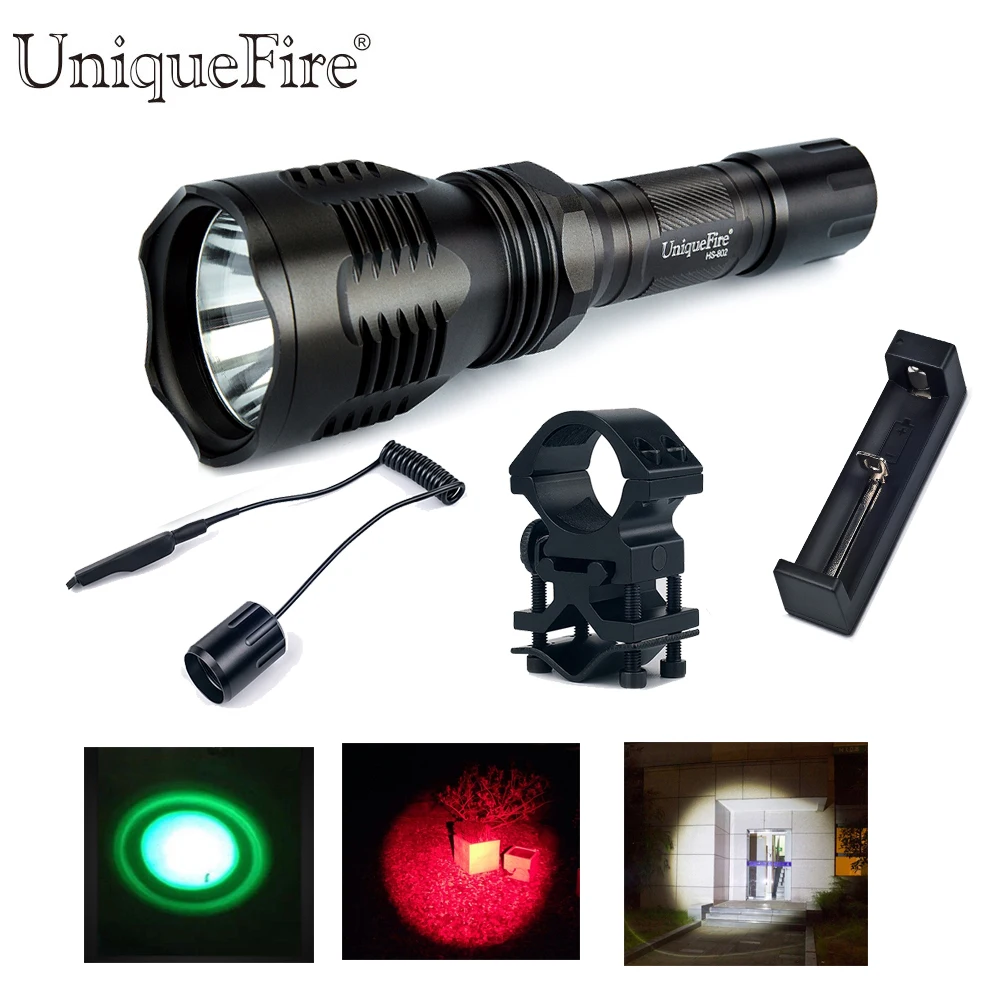Uniquefire Led Flashlight HS 802 XPE Single File G/W/R Light Lampe