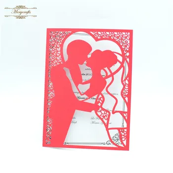

Bride and groom laser cut red wedding card invitations