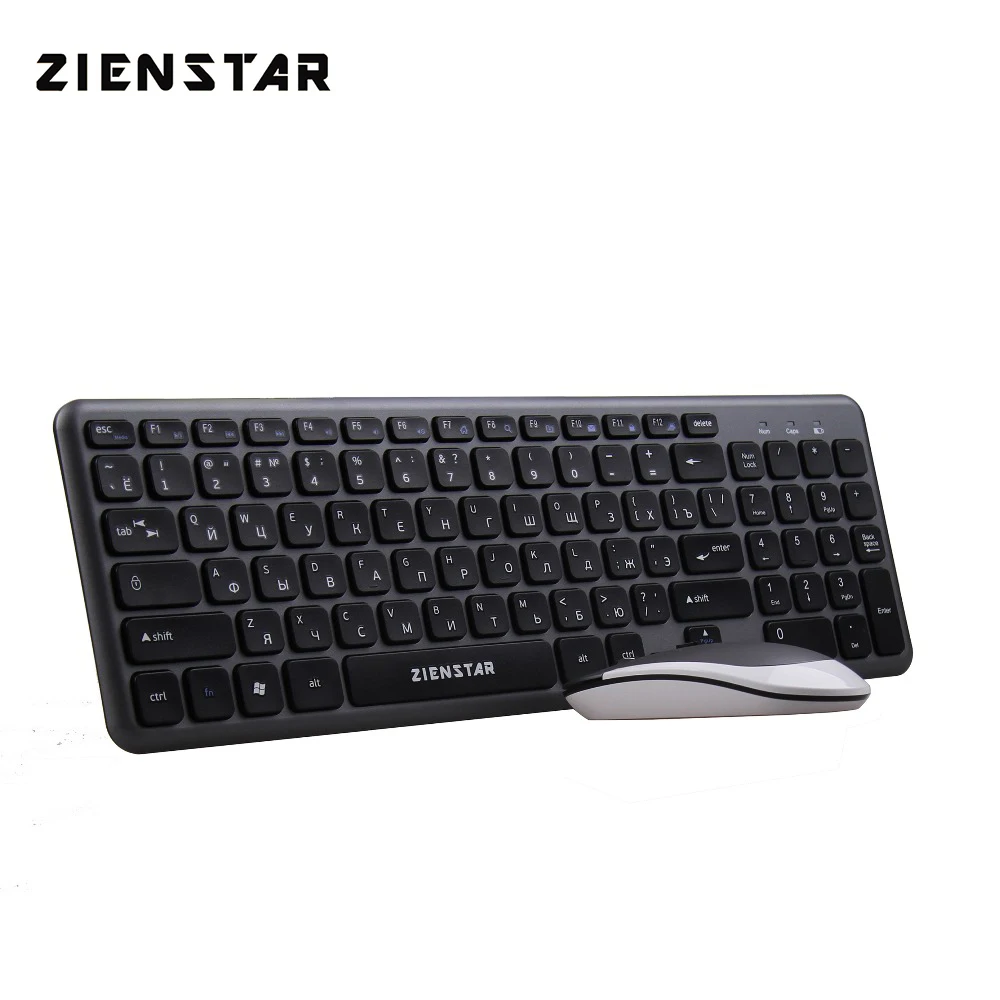 Prezzo Zienstar Russia Inglese Lettera 2.4G Tastiera Senza Fili Del Mouse Combo con il Ricevitore USB per Macbook, Calcolatore Del PC Del Computer, computer portatile e TV BOX