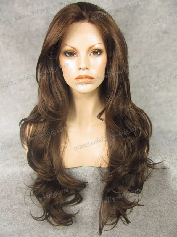 

Brown Synthetic Lace WIg Natural Wavy Heat Resistant Synthetic Lace Wig Free Shipping Haifa Wehbe Wig