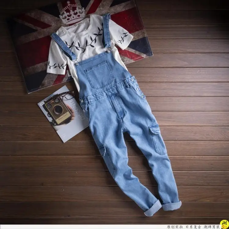 2017 Spring Autumn Fashion mens skinny jean overalls Casual bib jeans