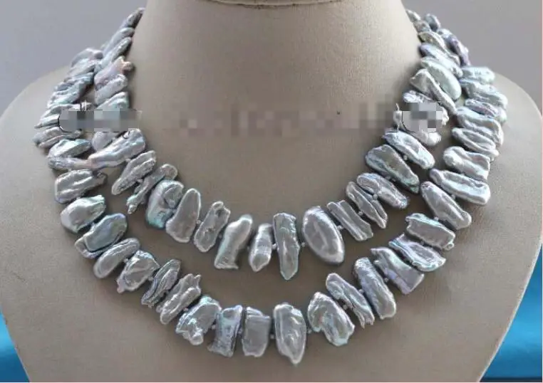 

Free shipping hot sale Women Bridal Wedding Jewelry >>33" Genuine Natural 20mm Gray Baroque Biwa Pearl Necklace