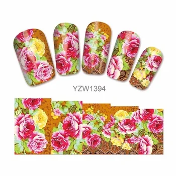 WUF 1 Sheet Nail Art Water Tattoo Flower Design Nails Water Transfer Decals 1394