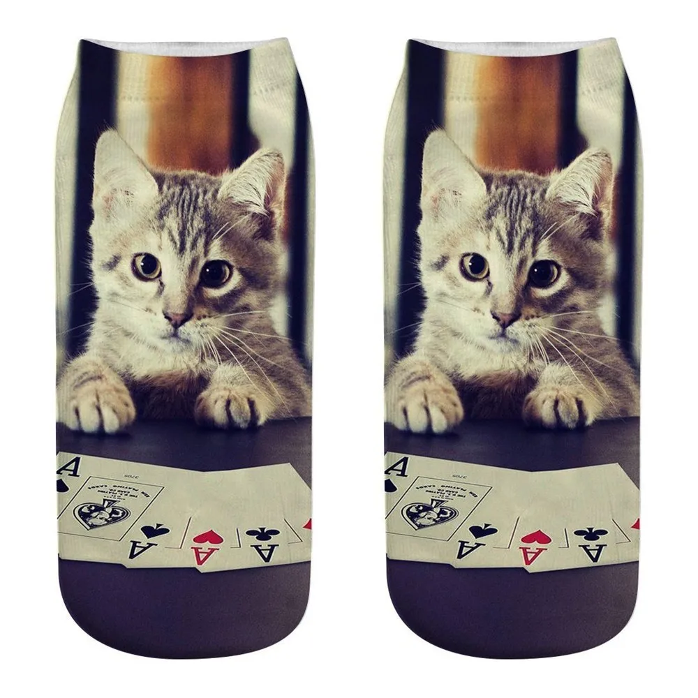 Женские носки, забавные носки с 3D принтом кота, повседневные милые рождественские носки унисекс, Короткие Носки с рисунком кота, Meias Femme - Цвет: A