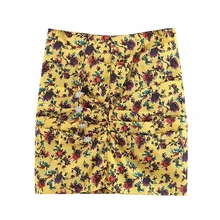 Женская милая желтая юбка с принтом Бриллиантовая пуговица Женская короткая женская мини-юбка с оборками брендовая шикарная юбка летняя Новинка