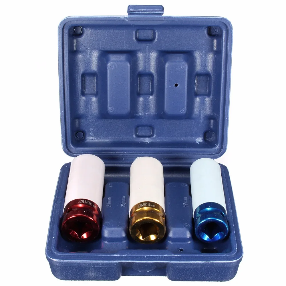 3-Piece CR-MO Thin Wall Impact Socket Set - 17mm, 19mm, 21mm Deep For Wheel Lug Nuts 9 thumbnail image
