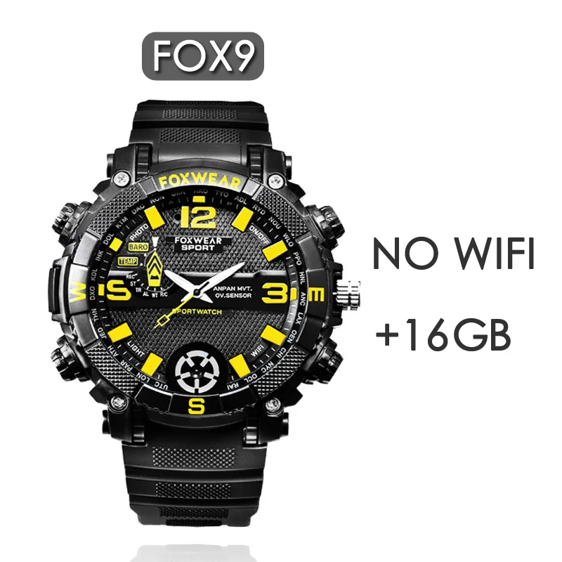 FCCWO FOX9 новые спортивные часы с камерой, с дистанционным управлением, Wifi, большая емкость, HD камера, браслет, блики, светятся, IP67, водонепроницаемые часы, умные часы - Цвет: NO WIFI 16GB