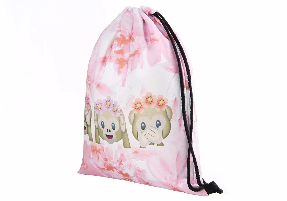 2019 новые модные розовая обезьяна 3D печати путешествия softback женщины сумка со шнурком мешок 27082
