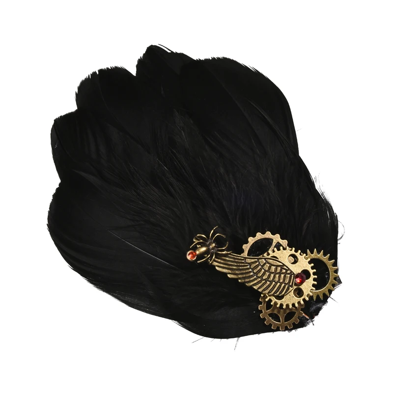 

Steampunk Feather Gears Hair Clip Wing Spider Cogs Hairpin Gothic Barrette Party Hair Accessory