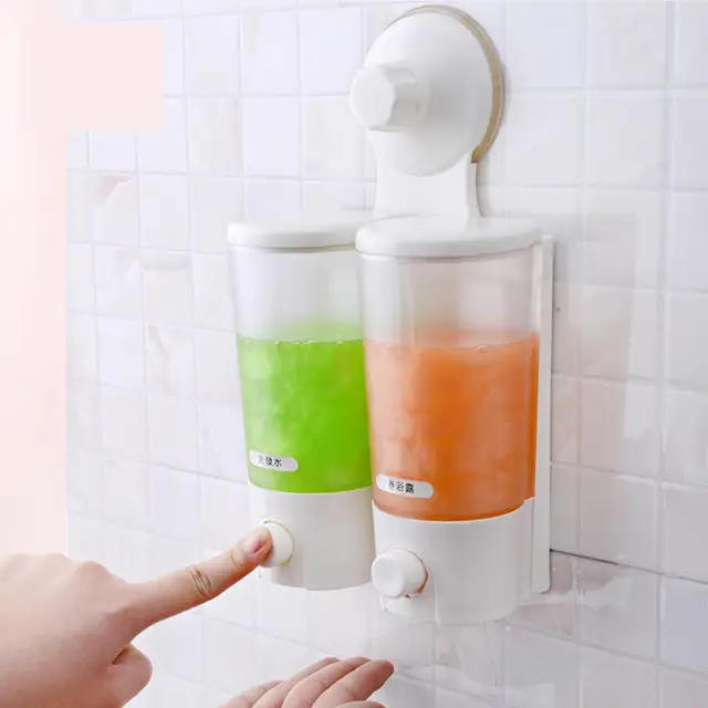 Wall Mounted Strong Suction Cup Double Hand Liquid Soap Dispenser For